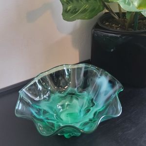Vintage Opalescent Green Glass Bowl Candy Dish